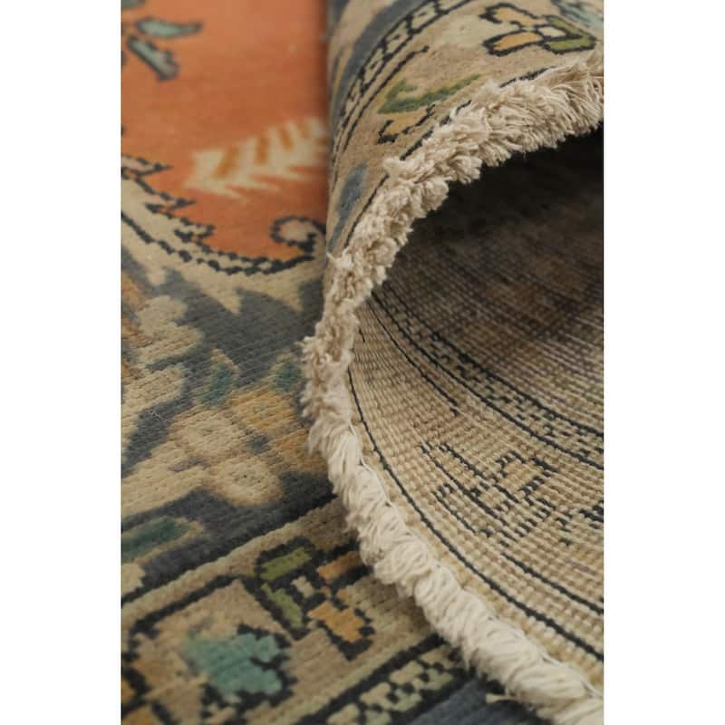 Hand Knotted Oriental 100% Wool Carpet Traditional Floral Oranges & Rust Tabriz Area Rug - 10' 3'' X 7' 0''