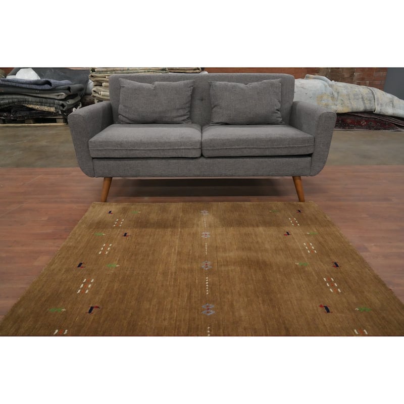 Hand Knotted Oriental 100% Wool Carpet Tribal Animal Pictorial Brown Gabbeh Area Rug - 4' 11'' X 5' 0''