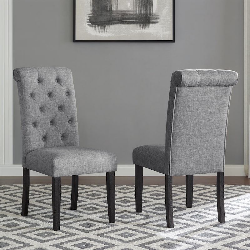Set of 2 Solid Wood Tufted Upholstered Dining Chair - Grey