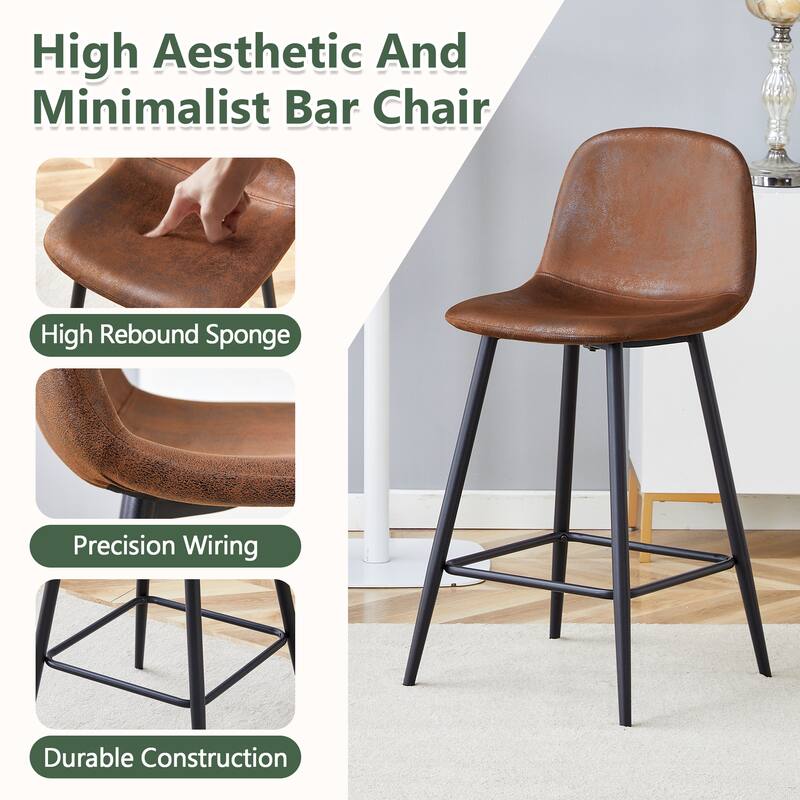 Industrial Bar Height Stools with Back, Counter Height Bar Chairs, with Metal Legs & Soft Backrest Easy to Assemble