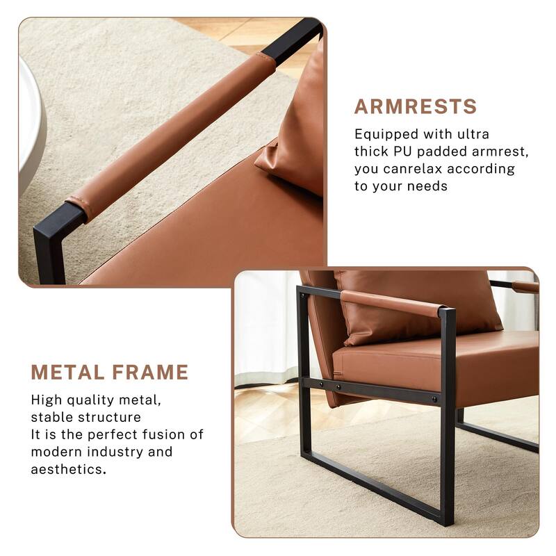 PU Leather Accent Chair with Metal Frame and Modern Industrial Style (27"W x 29.7"D x 29.6"H)