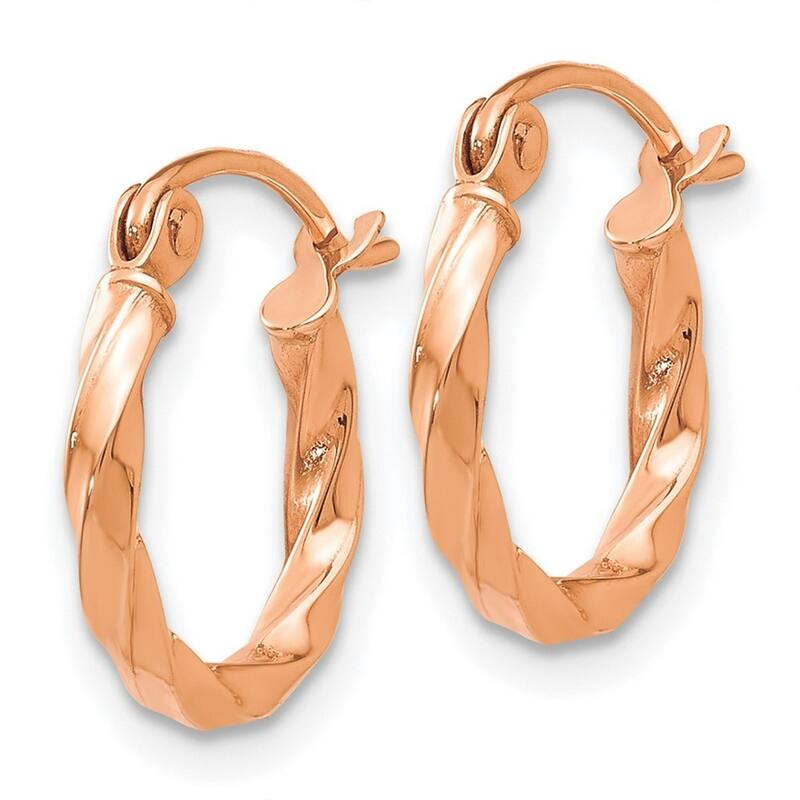 Curata 14k Rose Gold Twisted 2x12mm Hoop Earrings