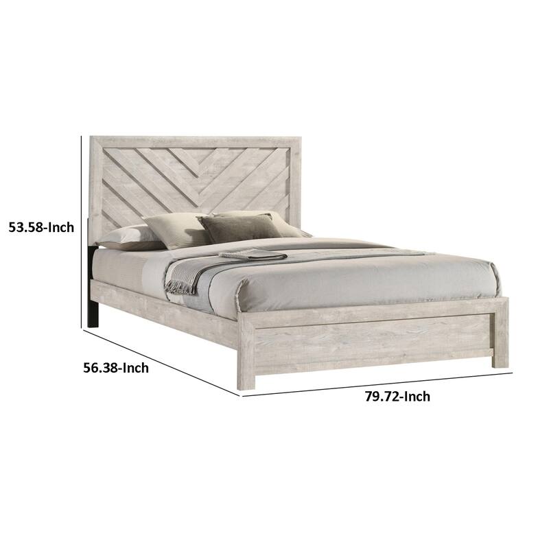 Velz Full Size Bed w Chevron Patterned Headboard, Beige Wood Finish