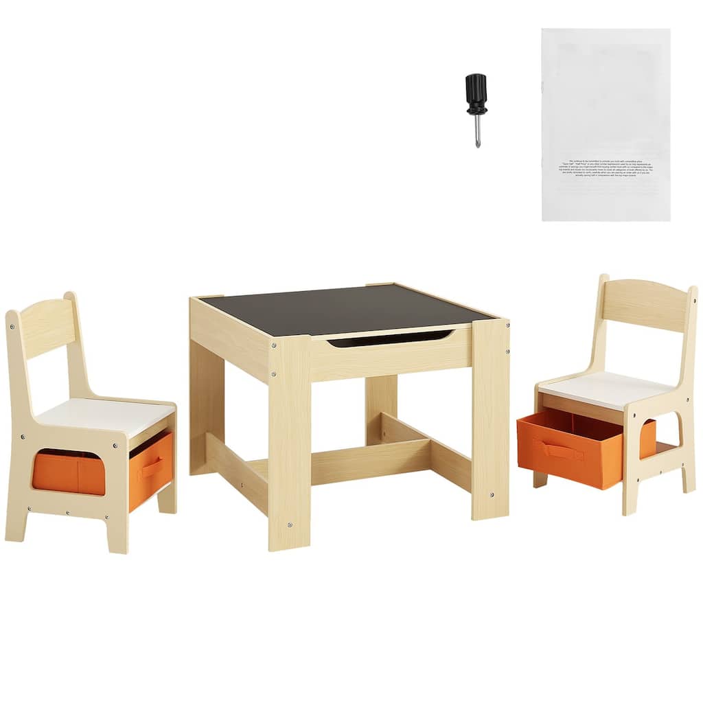 Kids Table and Chair Set, Wooden Activity Table with Storage Space and Boxes