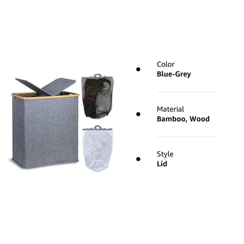 Double Laundry Hamper with Lid, Divided Laundry Hamper with Removable Bags, 2 Section Dirty Clothes Basket with Handles