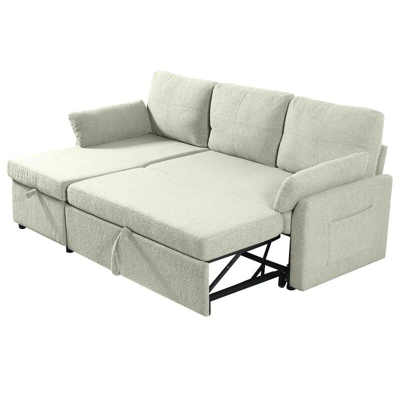 Pull Out Sofa Bed with Storage Chaise L Shape Sectional Sofa Bed - Beige
