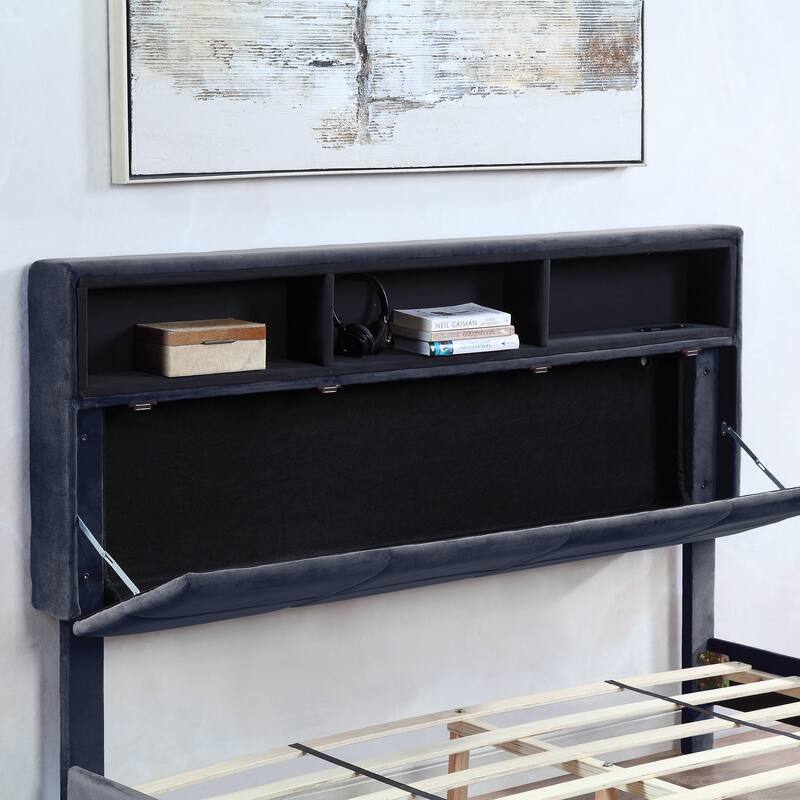 Rosdale Grey Upholstered Storage Bed w/ USBs by Furniture of America