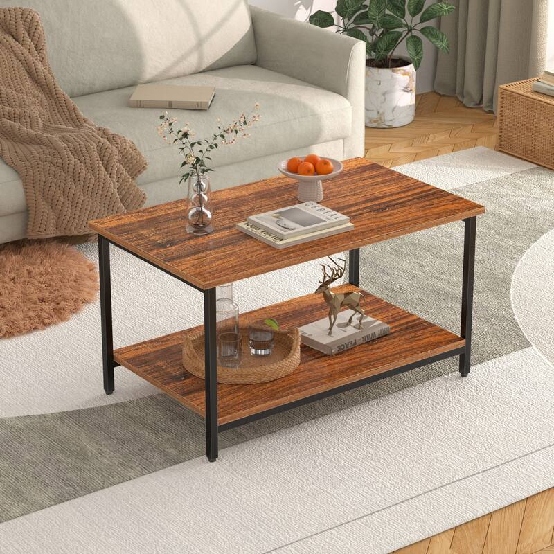 VECELO Coffee Table Set of 2 Coffee Tables and Side Table Set with Charging Station C Shaped End Table with Wheels