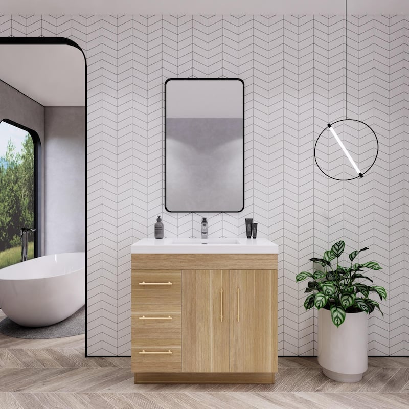 Eliza 36'' Freestanding Vanity(Left Drawers) with Single Sink - 36'' Width With Left Drawers - Champagne Oak