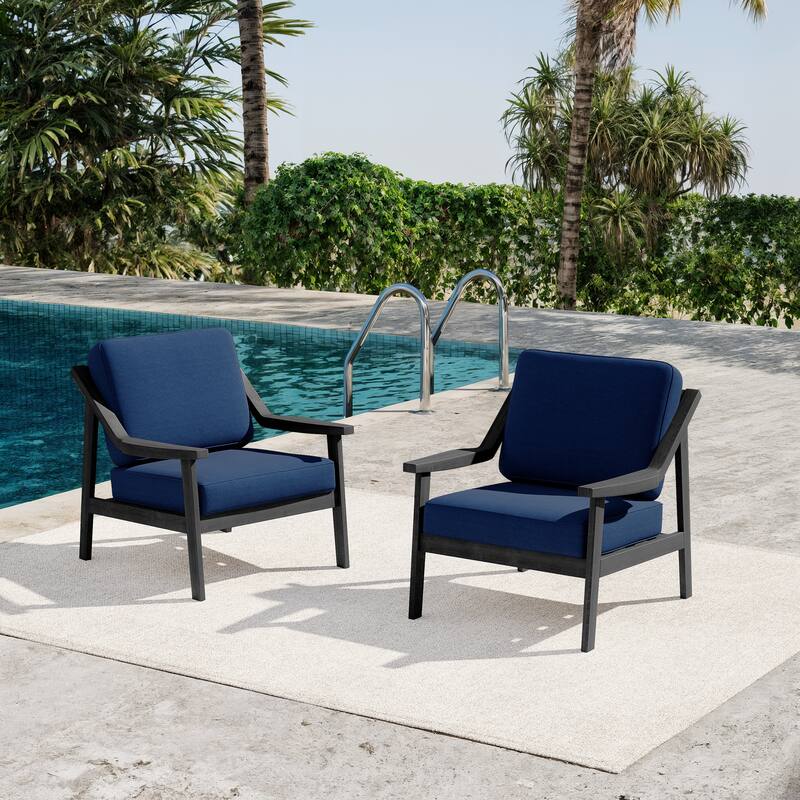 Outdoor Patio Club Chair Arm Lounge Cushion Chair (Set of 2)