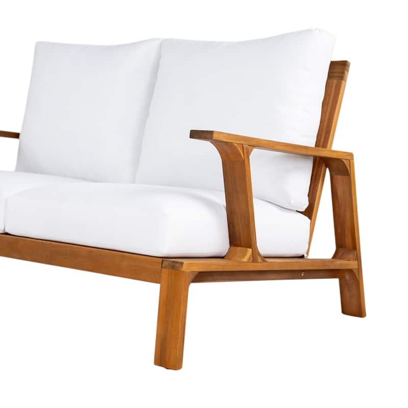 Scott Living Doris 4 Piece Outdoor Slat Design Acacia Wood Upholstered Seating Set