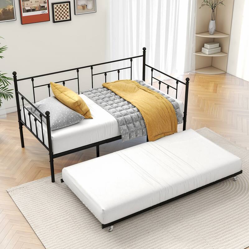 Twin Size Black Metal Daybed with Trundle