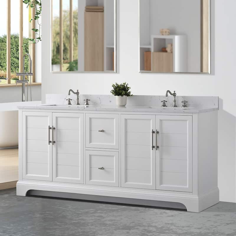 Vanity Art 72" Double Sink Bathroom Vanity with Top & Backsplash