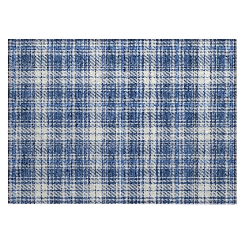 Machine Washable Indoor/ Outdoor Plaid Chantille Rug