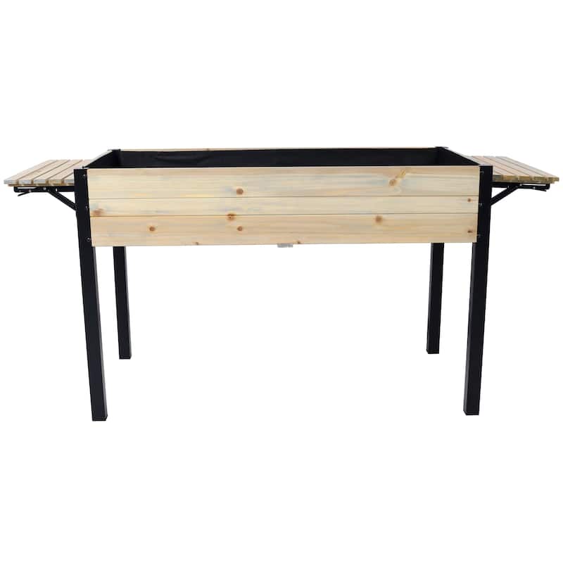 Raised Garden Bed, Metal Leg Wood Planter Boxes with Folding Storage Shelf,Elevated Planter Box