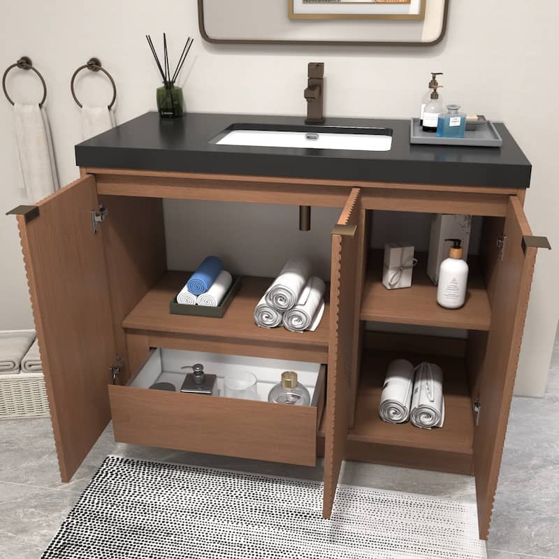 Milano 42" Freestanding (L) Bathroom Vanity with Black Acrylic Sink
