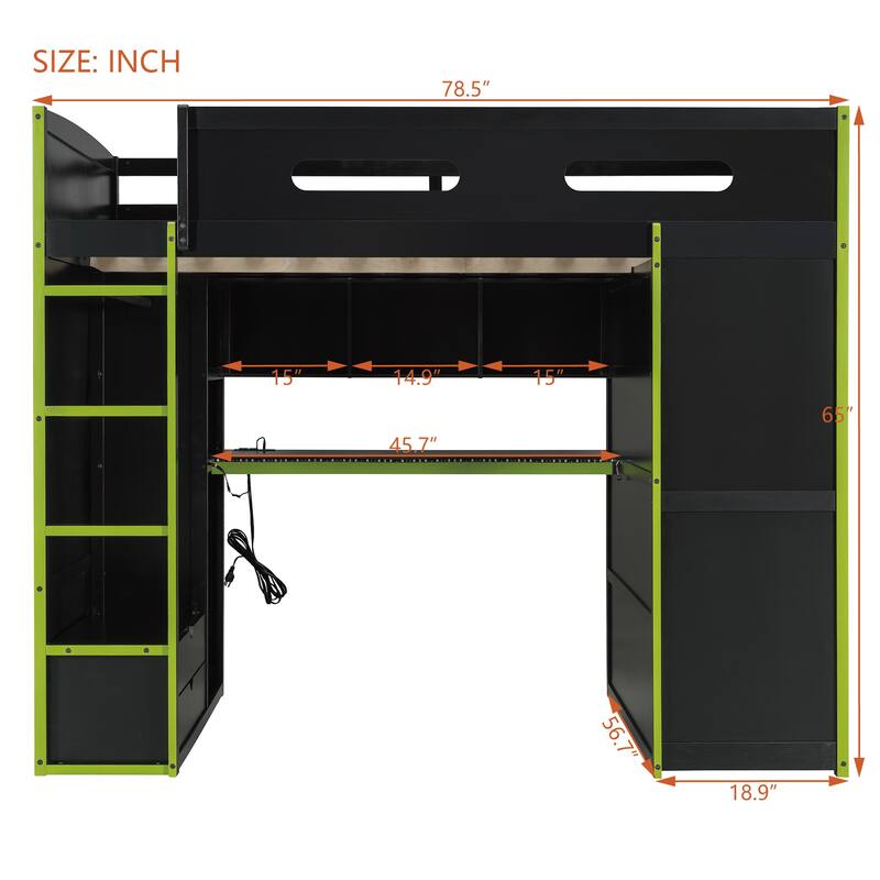 Full Size Wood Loft Bed with Desk,Wardrobe