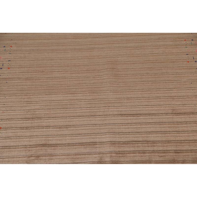 Striped Brown Gabbeh Oriental Area Rug Hand-Knotted Wool Carpet - 7'9" x 9'10"
