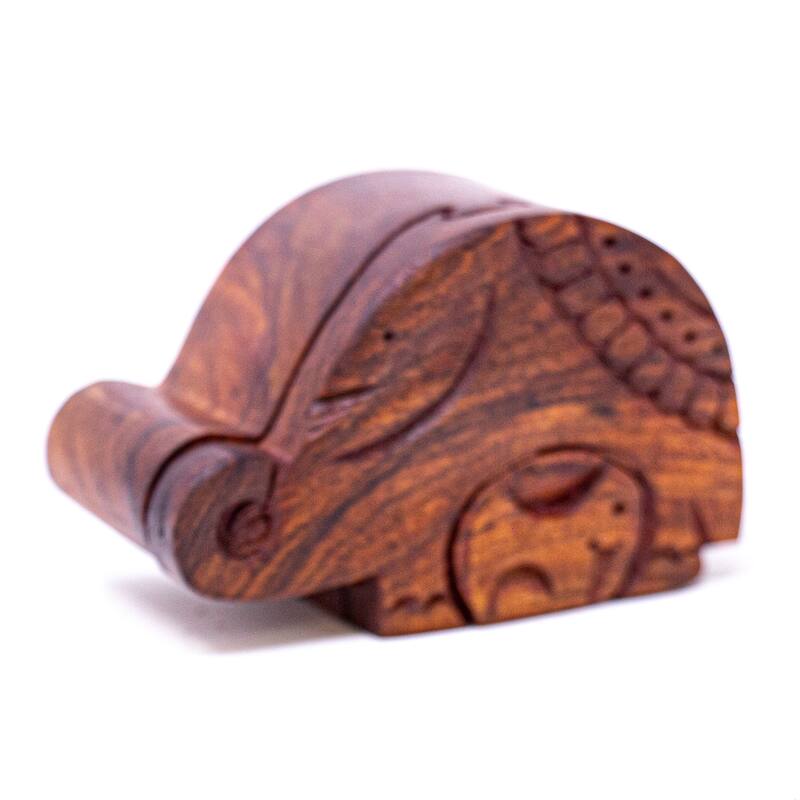 Handmade Mama and Baby Elephant Sheesham Wood Puzzle Box