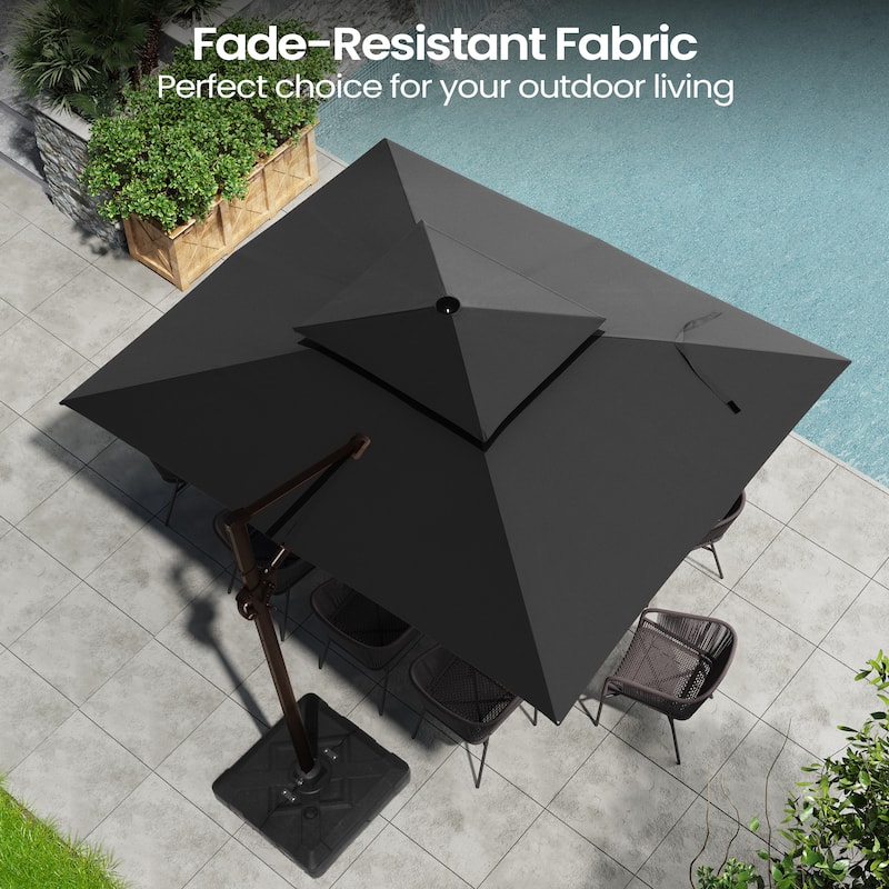 Pellebant 9 FT x 12 FT Outdoor Patio Cantilever Umbrella with Base Double Top