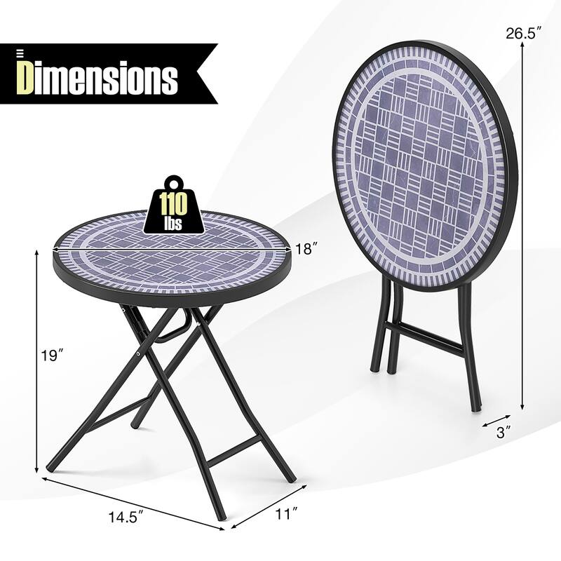 Gymax Round Folding Side Table 18 Inch Patio Coffee Table w/ Tempered