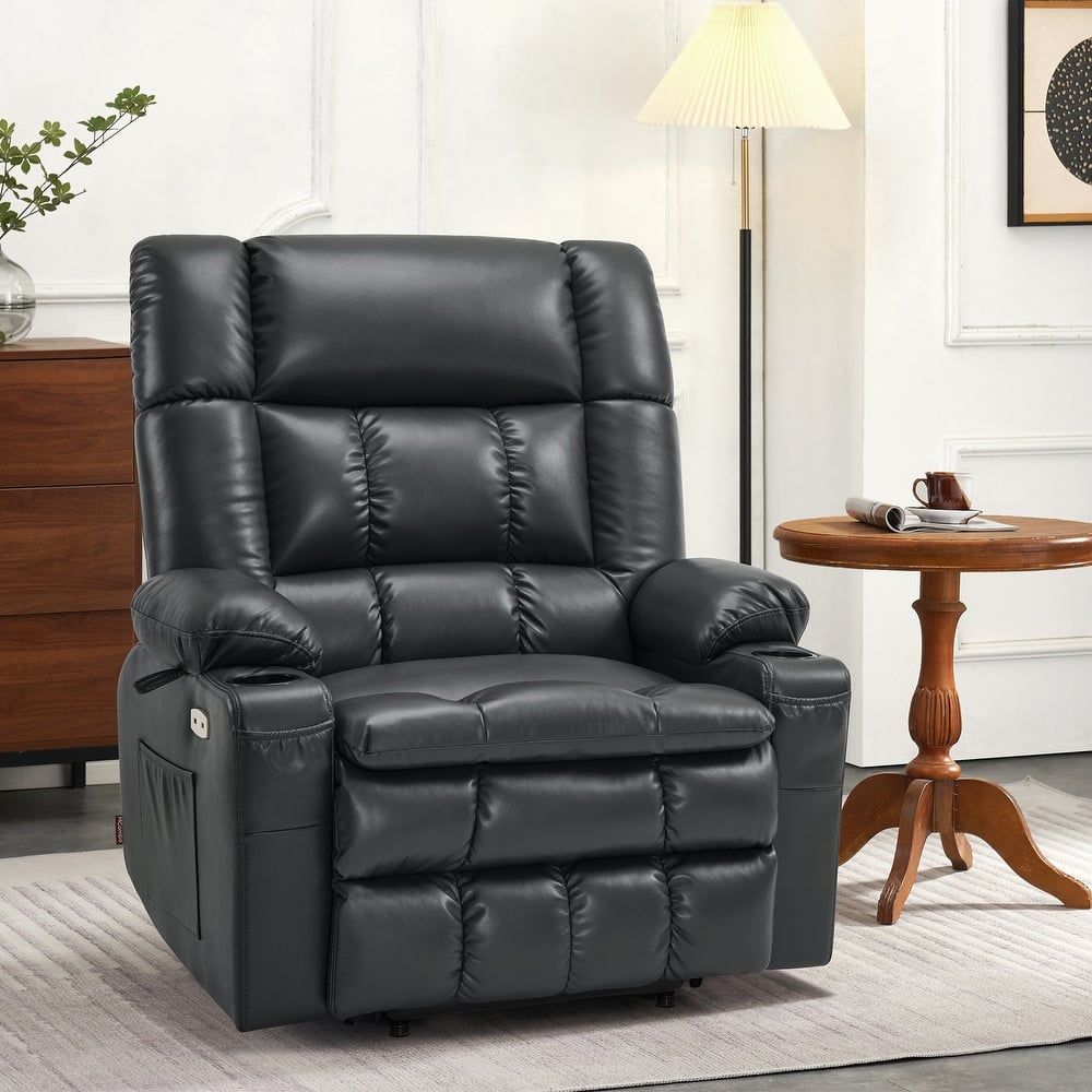 MCombo Dual Motor Power Lift Recliner Chair with Massage and Heat for Big People, Faux Leather R7891 (Large-Wide)