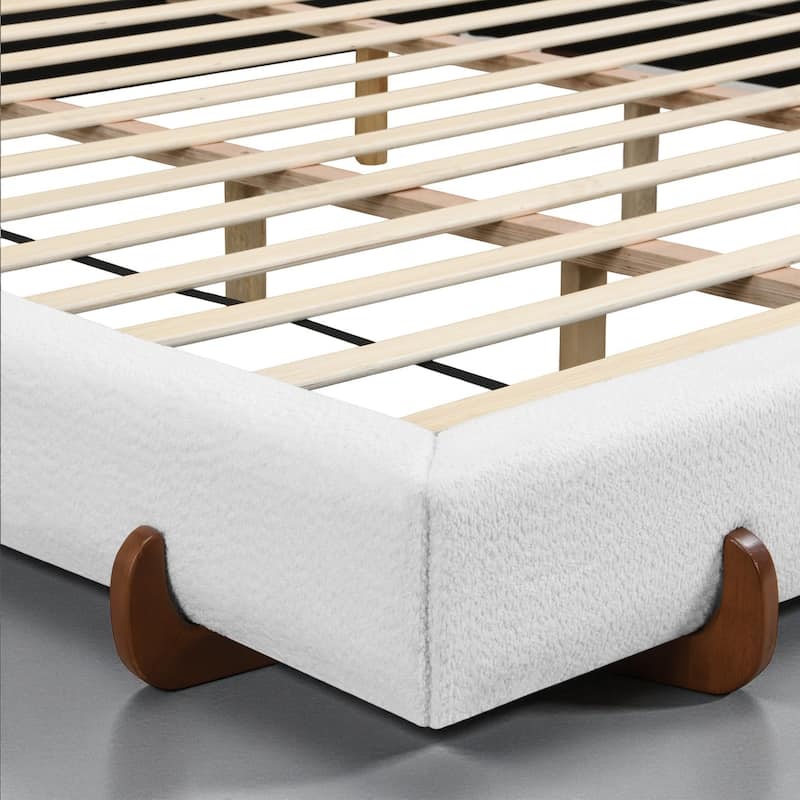 Modern Upholstered Bed Frame with 4-Inch Thick Panels, Fabric Design and Solid Rubberwood Legs, California King/King