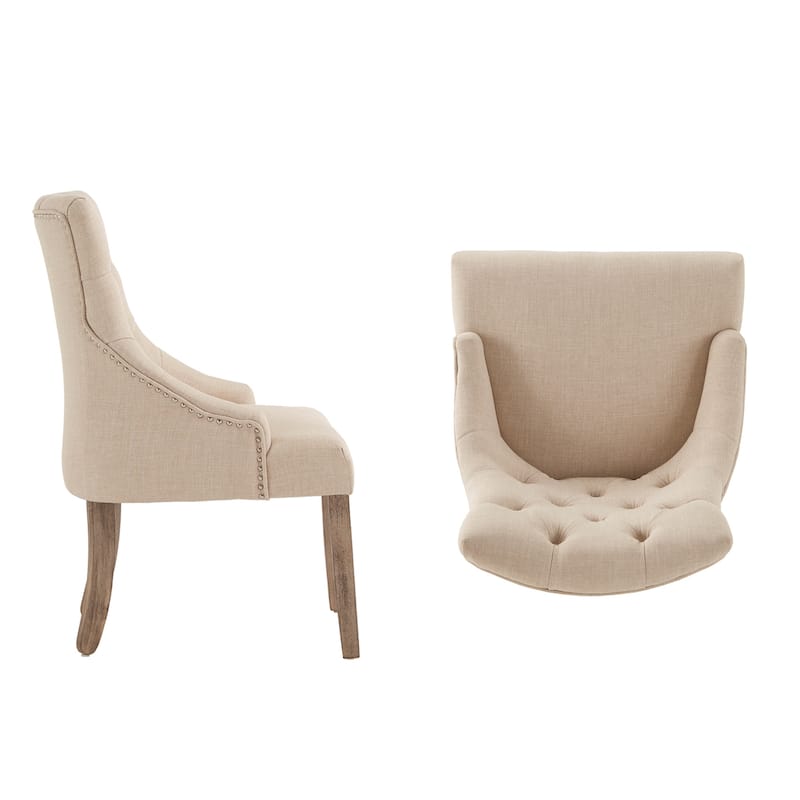 Plovdiv Linen Curved Back Tufted Dining Chairs (Set of 2)