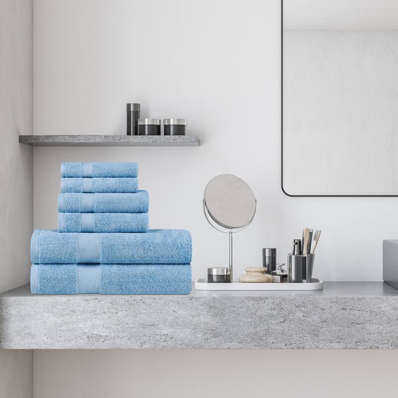 Superior Luxury Solid Highly Absorbent Egyptian Cotton 6 Piece Bath, Face, and Hand Towel Set