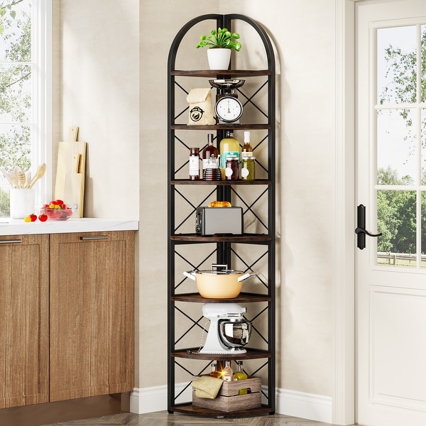 Tall corner shop shelf