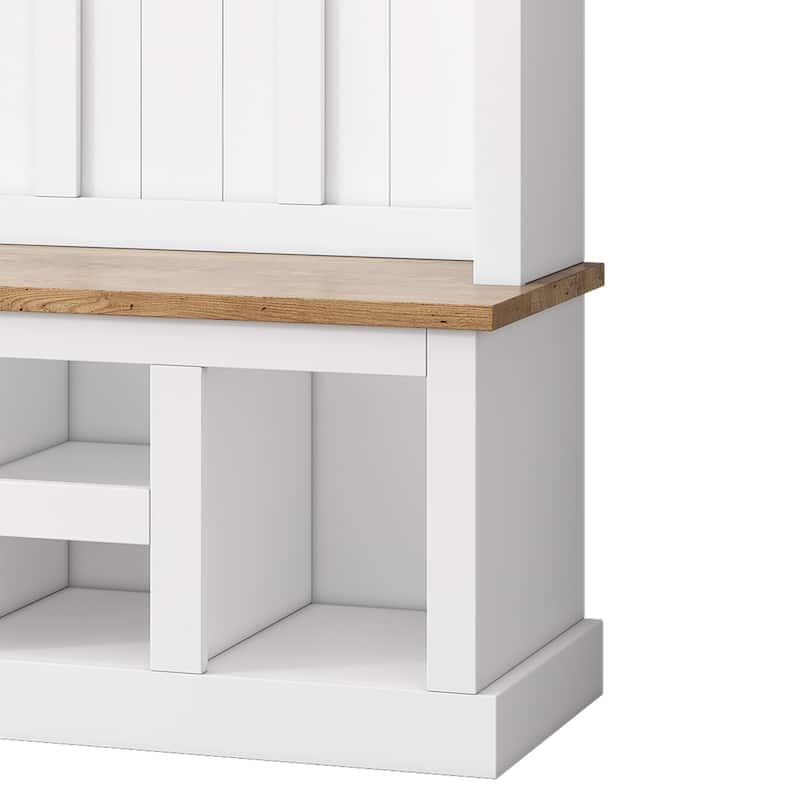 78''H Modern Hall Tree with Wide Storage Seating Bench,Entryway Shoe Cabinet with 13 Compartments,Elegant Coat Rack with 6 Hooks