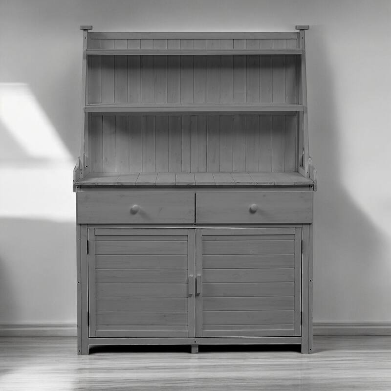 65" Garden Potting Bench Table with Storage Shelves, Drawers, and Cabinet – Fir Outdoor Planting Station with Storage Shelves