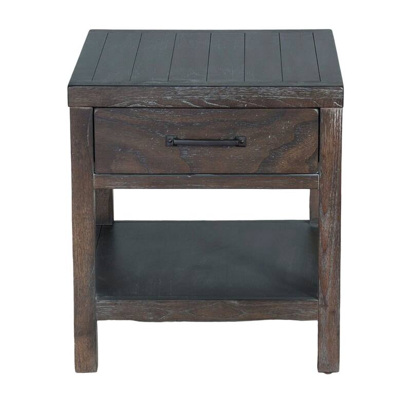 26 in. Dark Brown Rectangle Wood End Table with Storage Drawer for Convenience
