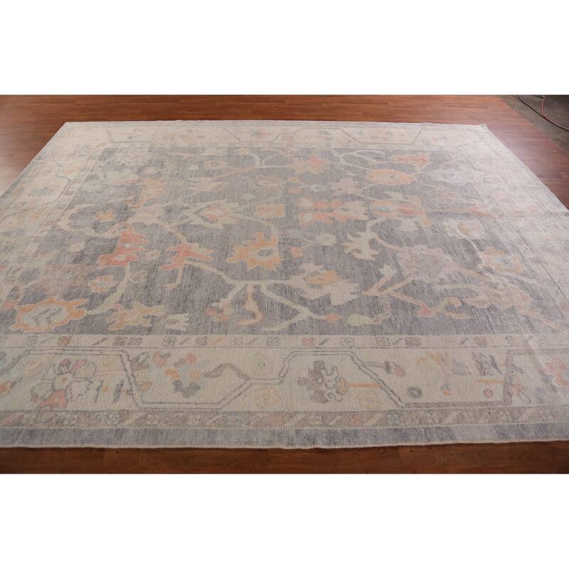 Hand Knotted Oriental 100% Wool Carpet Transitional All-Over Greys & Charcoal Oushak Area Rug - 11' 11'' X 9' 2''