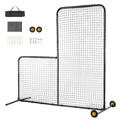 7 x 7 Feet Black Portable L Screen Softball Safety with Carry Bag and Wheel