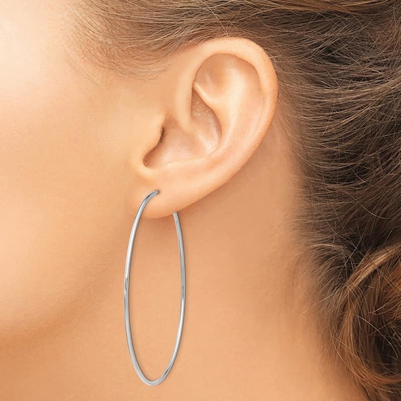 Curata 14k White Gold Polished 1.2x59mm Big Endless Tube Hoop Earrings