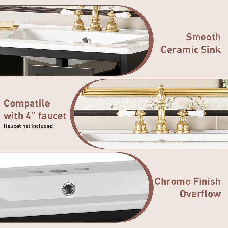 24" Wall Mounted Bathroom Vanity Set Bathroom Cabinet with Ceramic Sink, 2 Drawers and 1 Soft-Close Door