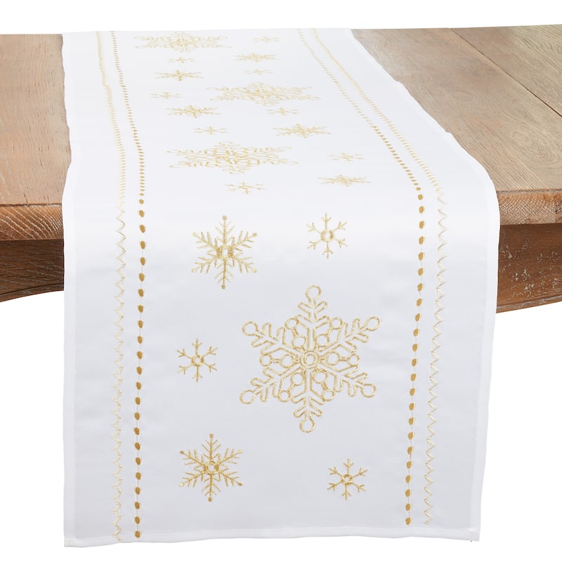 Sophisticated Snowflake Table Runner with Intricate Embroidery - 16"x72" - White