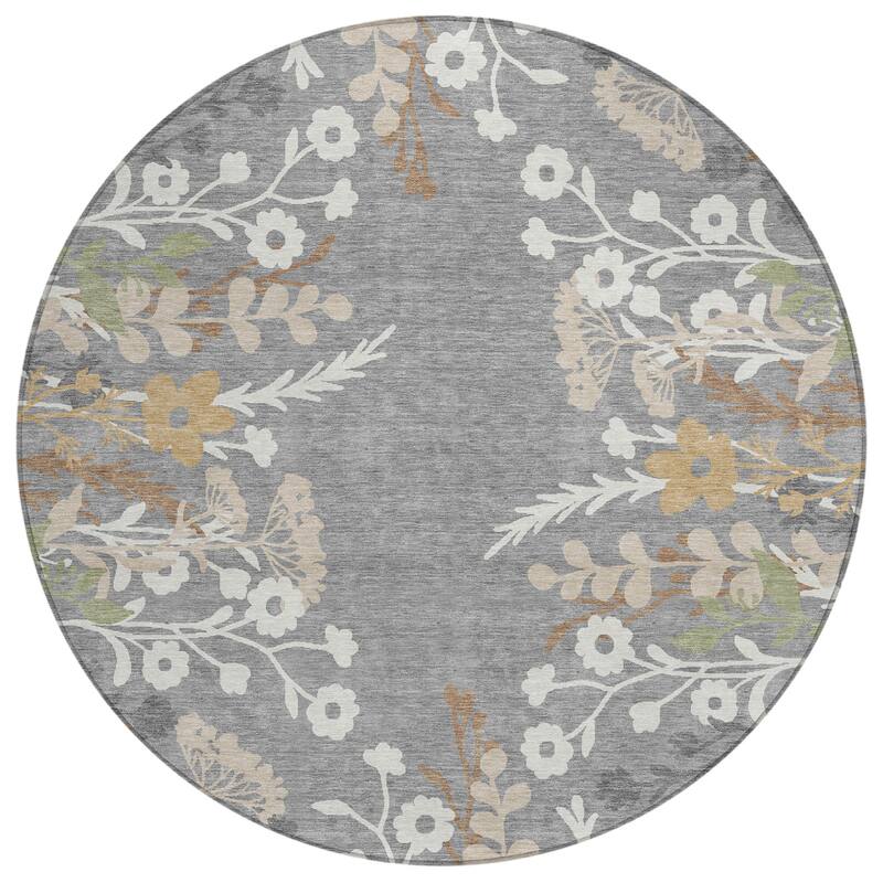Machine Washable Indoor/ Outdoor Floral Border Chantille Rug
