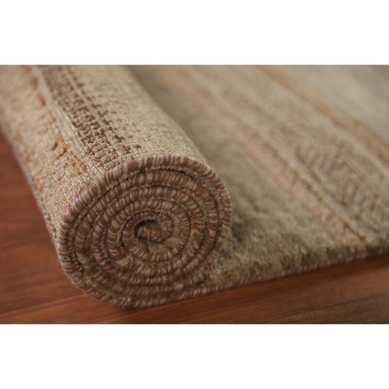 Hand Knotted Oriental 100% Wool Carpet Modern Stripe Greys & Charcoal Modern Runner Rug - 13' 3'' X 2' 7''