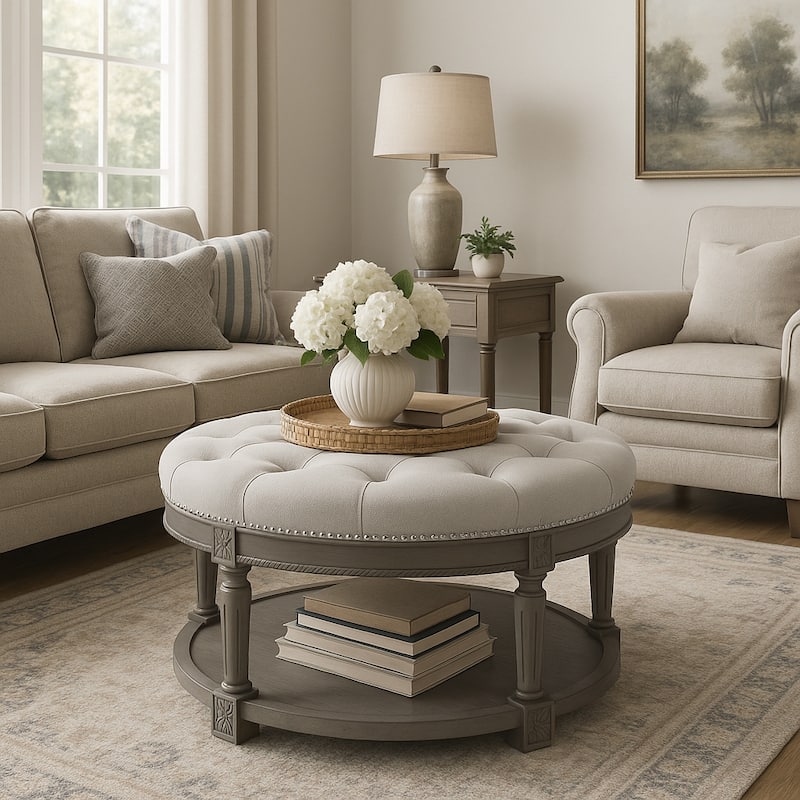 Maven Lane Mesa Round Upholstered Coffee Table
