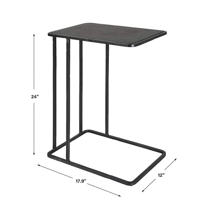 Pull Up Side Accent End Table with Bluestone Top - 24" - Black