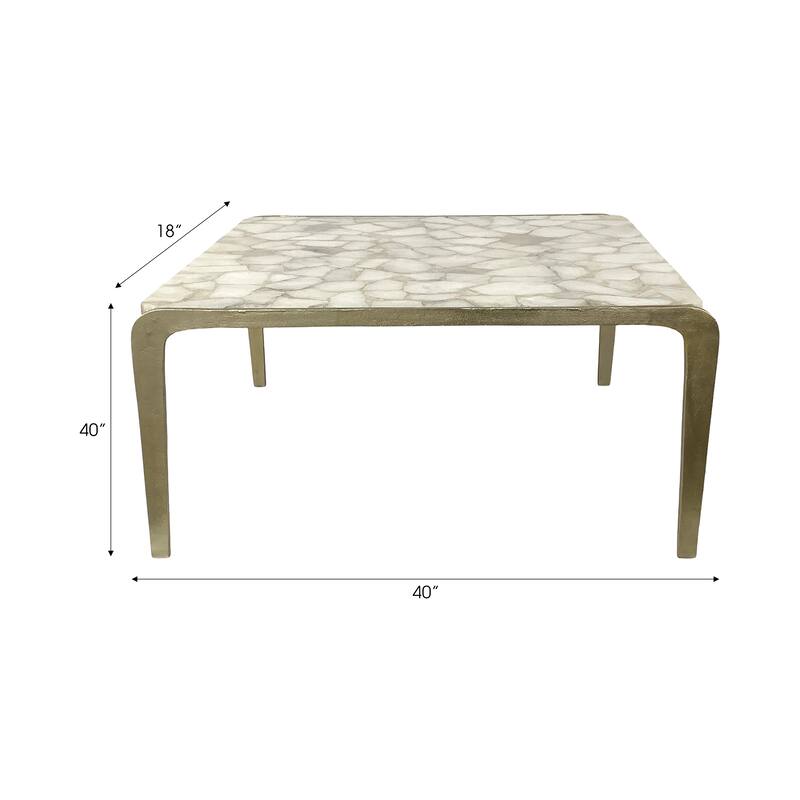 Metal Coffee Table Mosaic Top Minimalist Savoir Design - 19" Gold - 40" x 40" x 18.75"