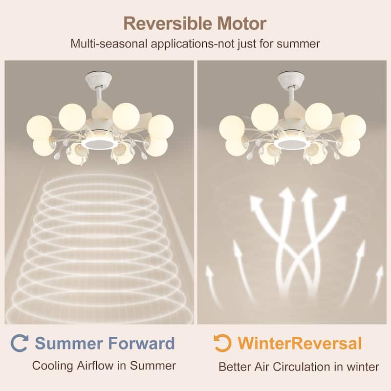 31in. Indoor Gold Modern Ceiling Fan with Light, Reversible Fandelier with Light Bulbs and Remote for Living Room
