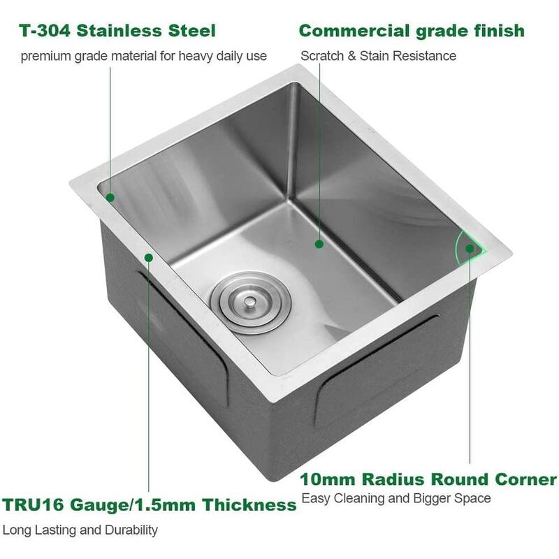 14 Inch Undermount Kitchen Sink 16 Gauge 9 Inch Deep Single Bowl Kitchen Sink Basin