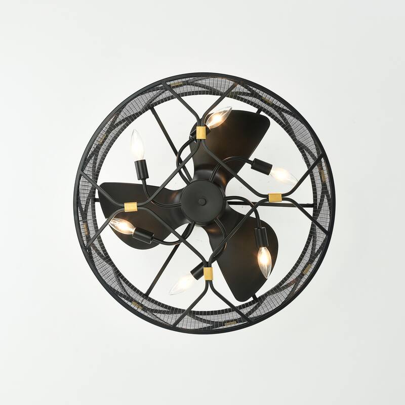 Matte Black 24-inch 6 Lights 3 Blades Lighted Ceiling Fan with Remote