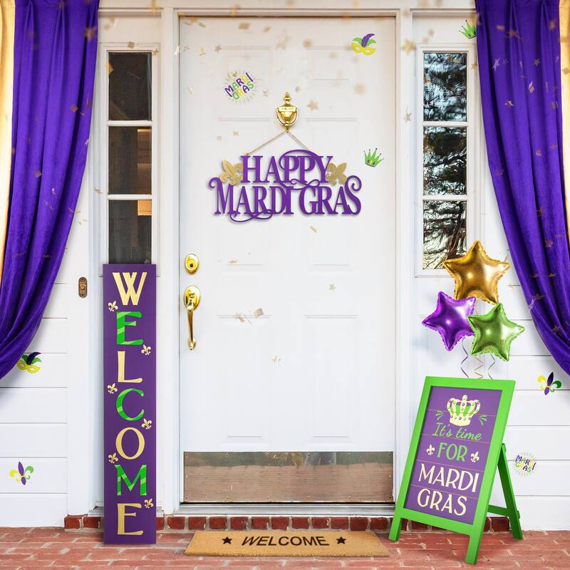 Glitzhome 42"H Mardi Gras WELCOME Wooden Porch Sign