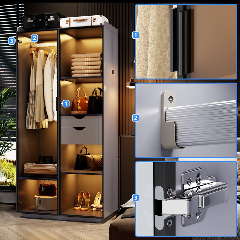 2-Door Wardrobe Armoire with LED Lights