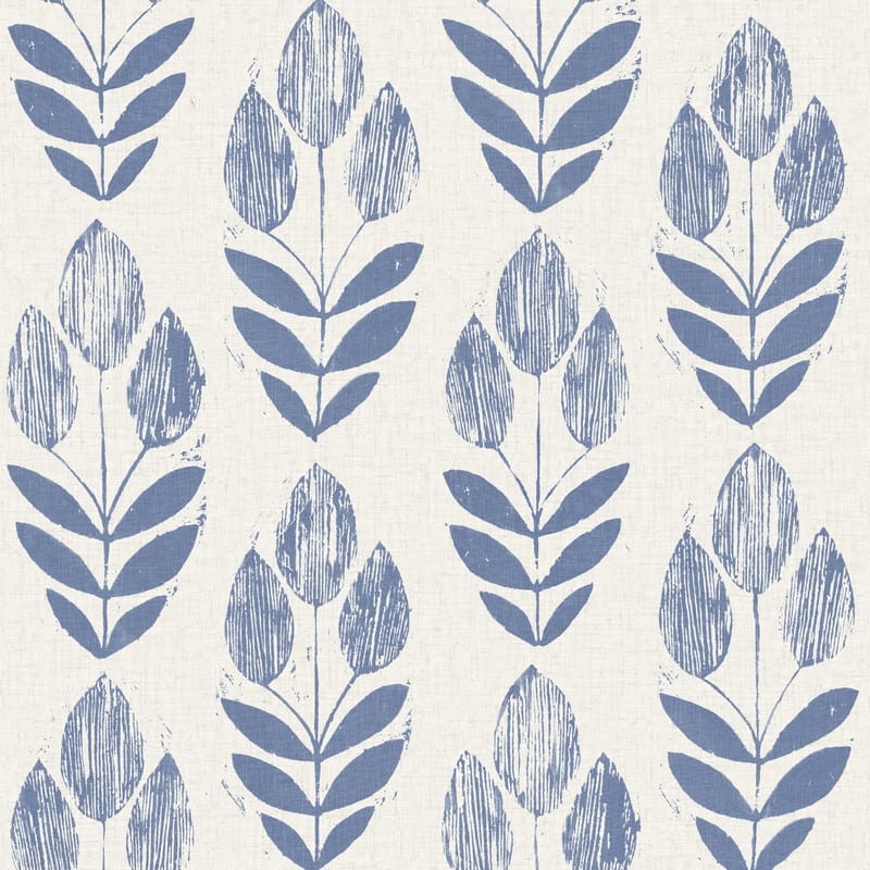Beacon House Scandinavian Blue Block Print Tulip Wallpaper - 20.5in x 396in x 0.025in