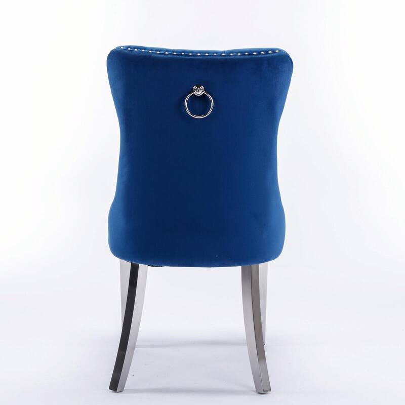 Tufted Velvet Dining Chairs - Solid Wood - Golden Stainless Steel Legs - Nailhead Trim - Set of 2